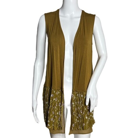 Logo by Lori Goldstein Vest Womens XS Brown Chiffon Floral Bottom Boho Hippie - Picture 1 of 8